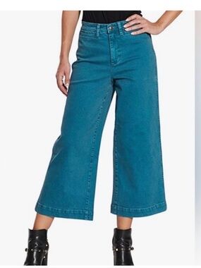 OAT JEANS HIGH-RISE WIDE-LEG CROP TEAL BLUE DENIM 27 BOHO FESTIVAL CASUAL